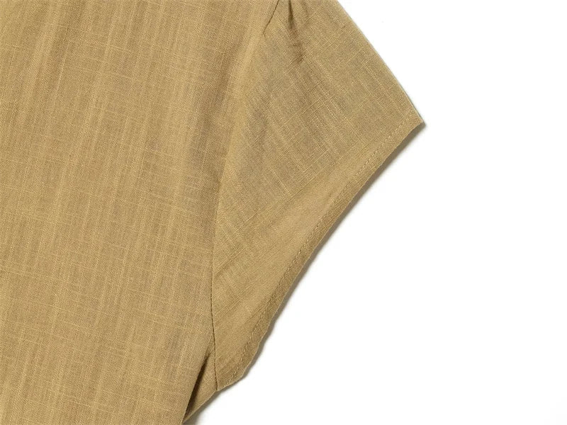 Women's Shirt 2026 Summer New Khaki Short Sleeve Bow Decorative Hollow-Out Dress Hem Shirt Casual Fashion Personality