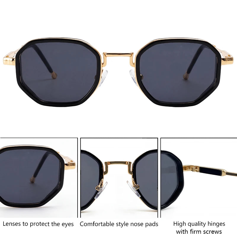 Small Frame Octagon Punk Sunglasses Women Luxury Brand Retro Geometric Metal Fashion Shades Vintage Sun Glasses Driving Eyewear