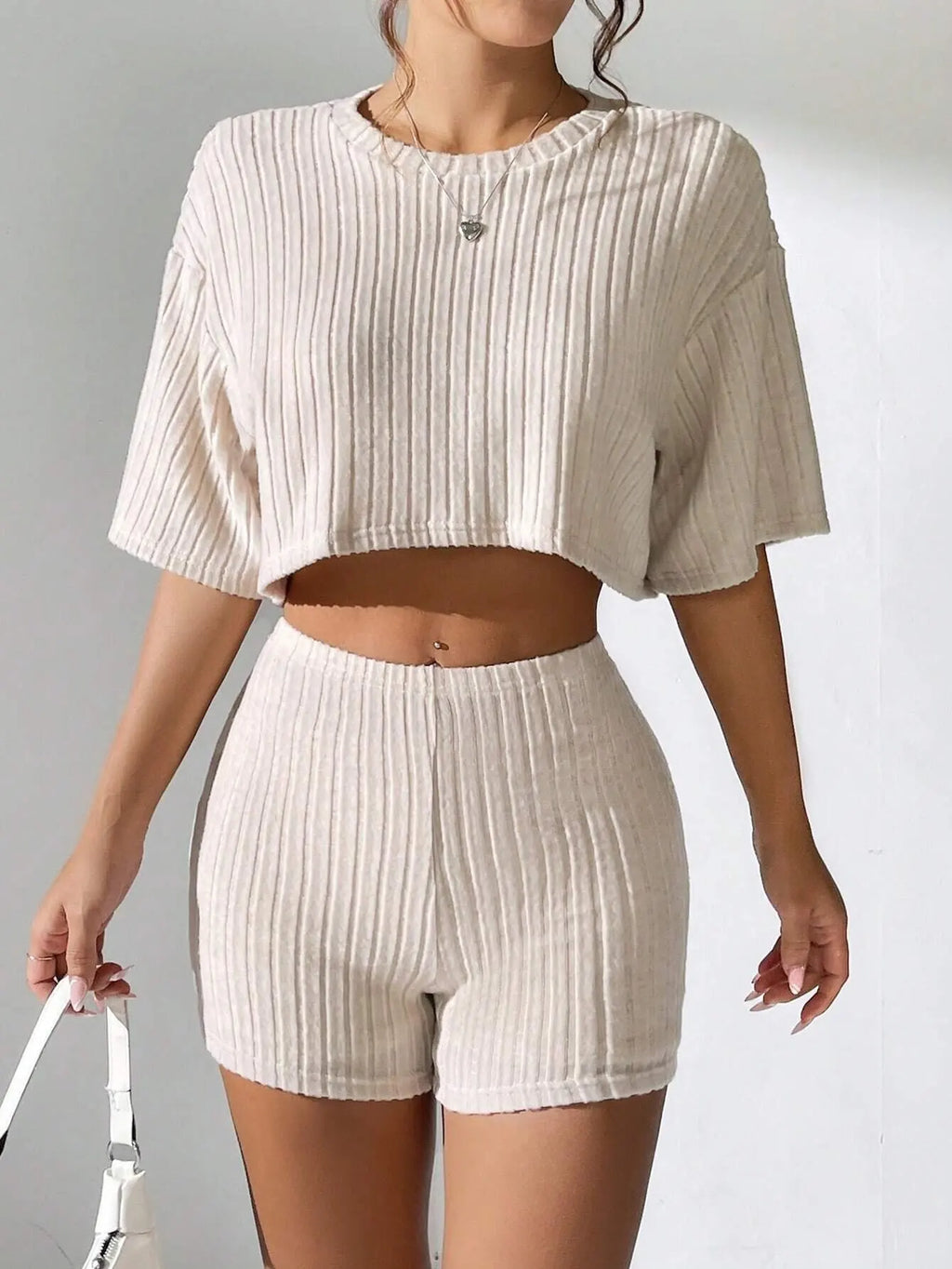 Women's Spring and Summer Fashion Short Crew Neck T-Shirt Top Shorts Two-piece Set Women's Womens Two Peice Sets