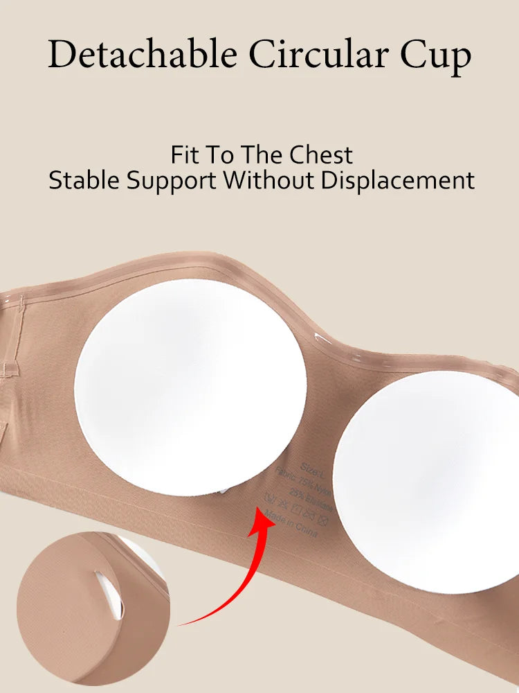 Female Removable Padded Soft Ice Silk Traceless Brasseries Wire Free Side Buckle Bra For Women Invisible Strapless Push Up Bras