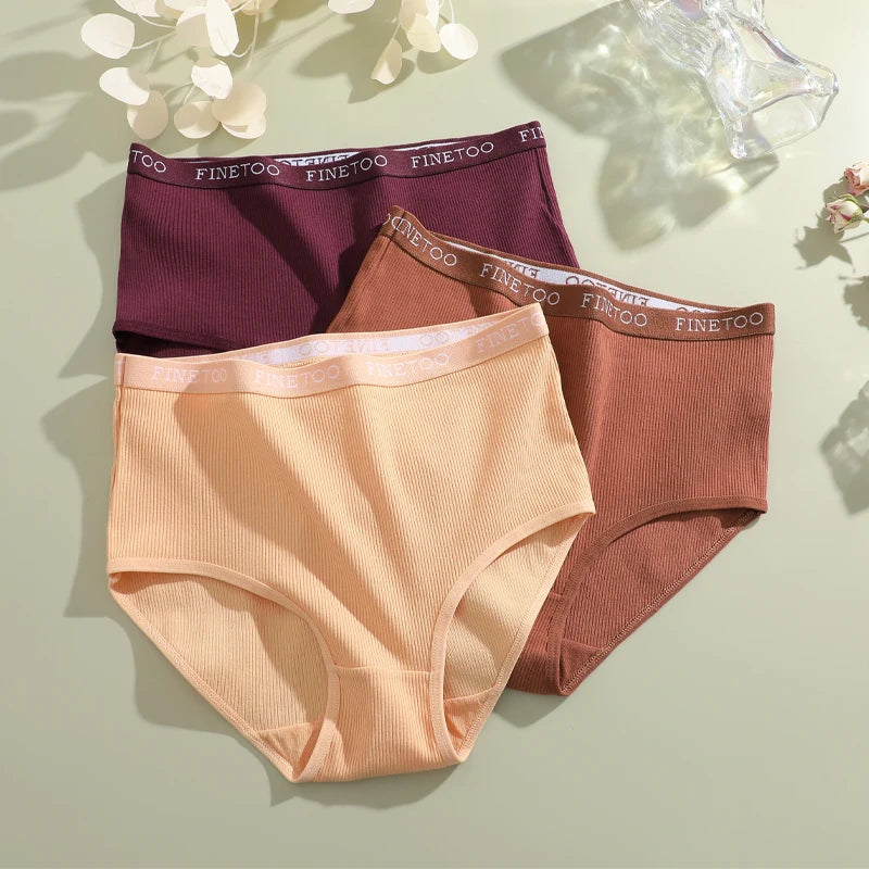 3Pcs Plus Size Cotton Underwear Sexy Striped Mid Waist Panties Breathable Stretch Belt Briefs Female Comfort Lingerie Shorts New