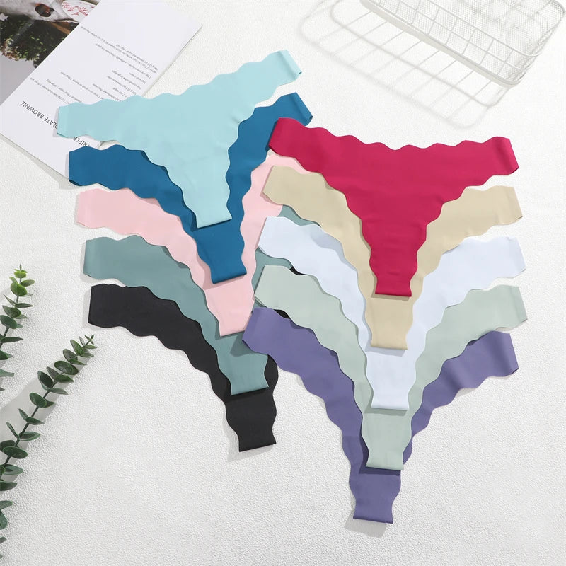 4Pcs Seamless Invisible Thongs Underwear for Women Low Waist Sexy Wave Belt T-Back Breathable Stretchy G-String Panties Lingerie