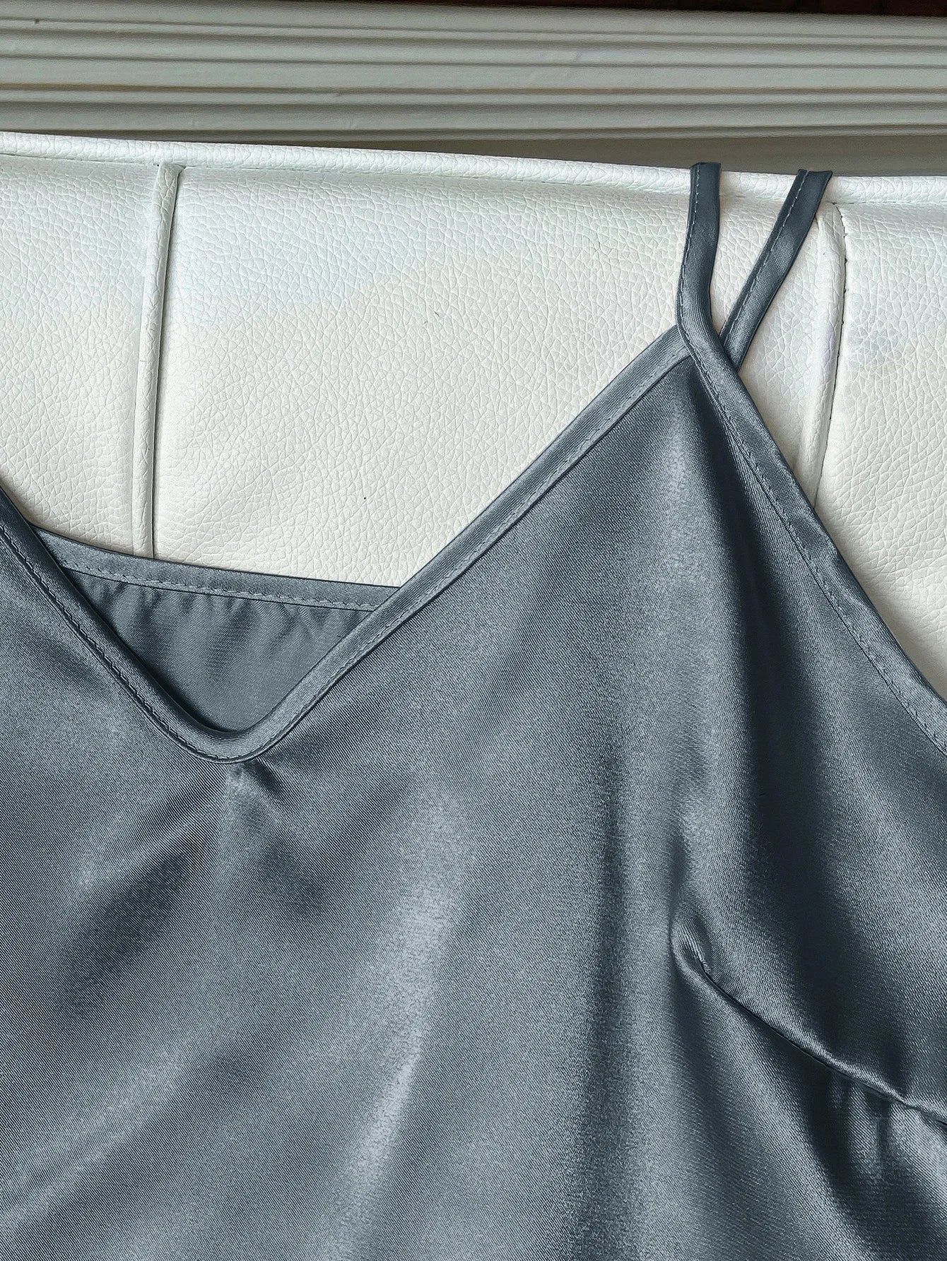 Solid Satin Pajama Set V Neck Cami Top Ruffle Shorts Women's Sleepwear Loungewear