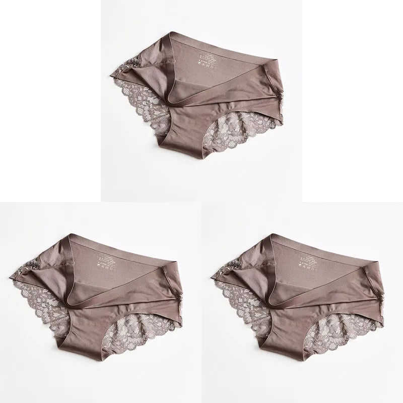 1/3PCS/Set Women's Panties Lace Underwear Sexy Lingerie Ice Silk Briefs Soft Seamless Underpants