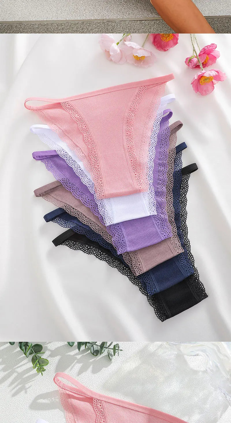 FIENTOO 6PCS Sexy Low-Waist Briefs Lace Cotton Panties for Women Female Soft Underwear Girls Elastic Intimates Sexy Lingerie