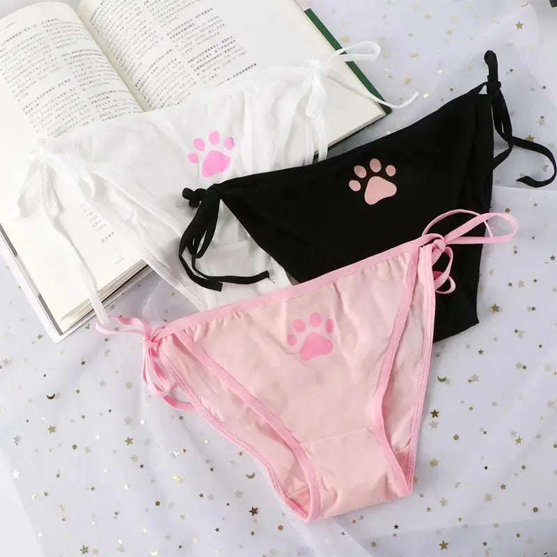 1-4Pcs Sexy Bandage Lolita Panties Low Waist Lingerie Cute Claw Women's Briefs Low Waist Animation Underwear Black,Pink,White