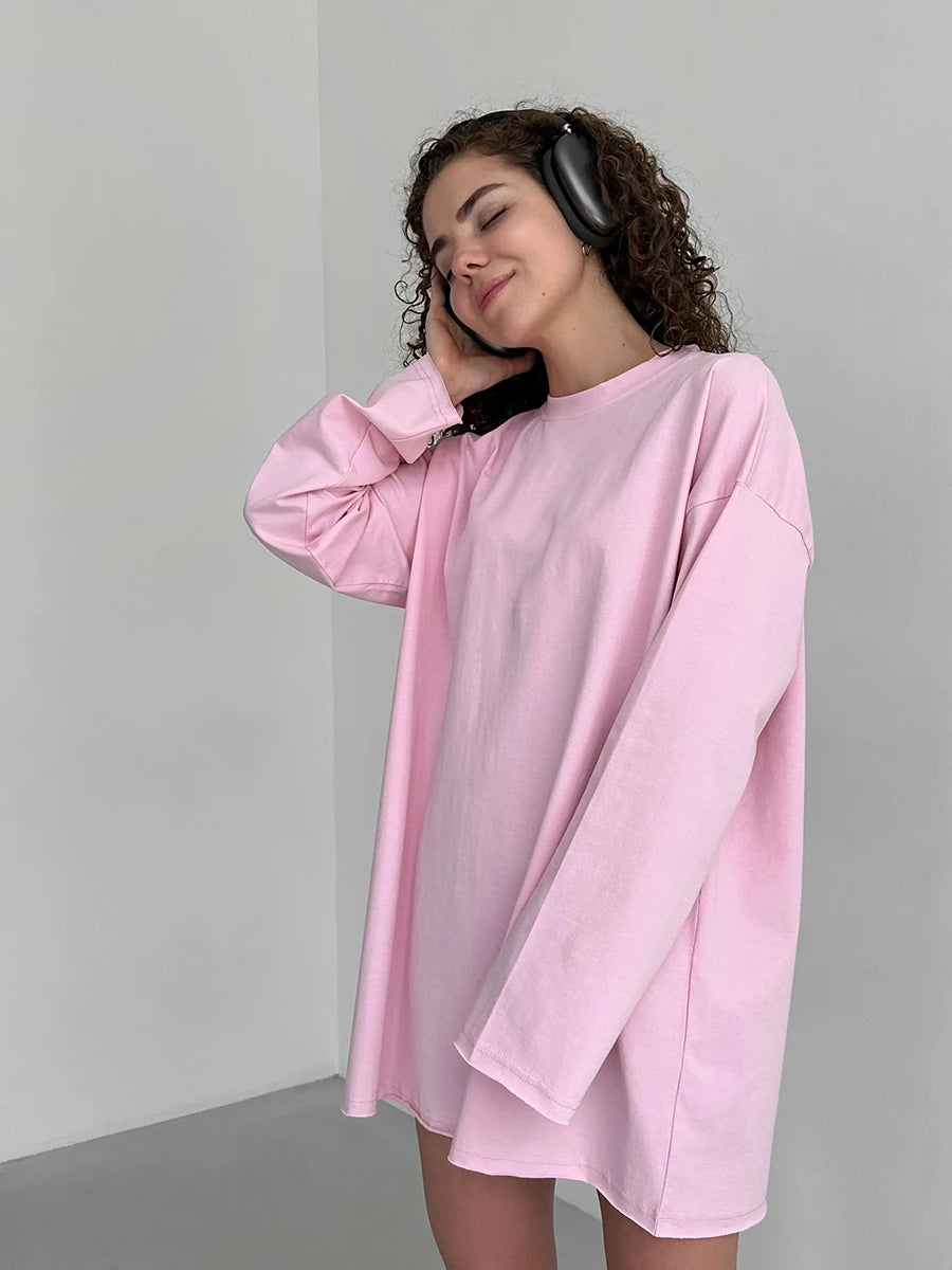 Blubelle Women Autumn 100% Cotton T-shirt Bottoming Spring Basic Fashionable Solid Lady Long Sleeve Loose Tops Shirts