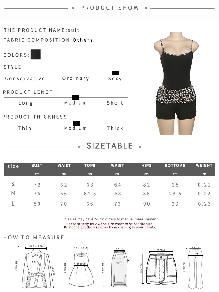 Nibber Sexy Leopard Print Women 2 Piece Set Tracksuit Stretch Sleeveless Bodysuit Tops+Wide Waist Shorts Matching Street Outfits