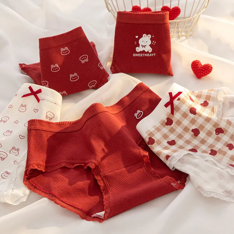 5Pcs/Lot Women's Underwear Cotton Panties Sexy Pantys for Female Intimates Underpants Breathable Briefs Girls Mid-Rise Shorts