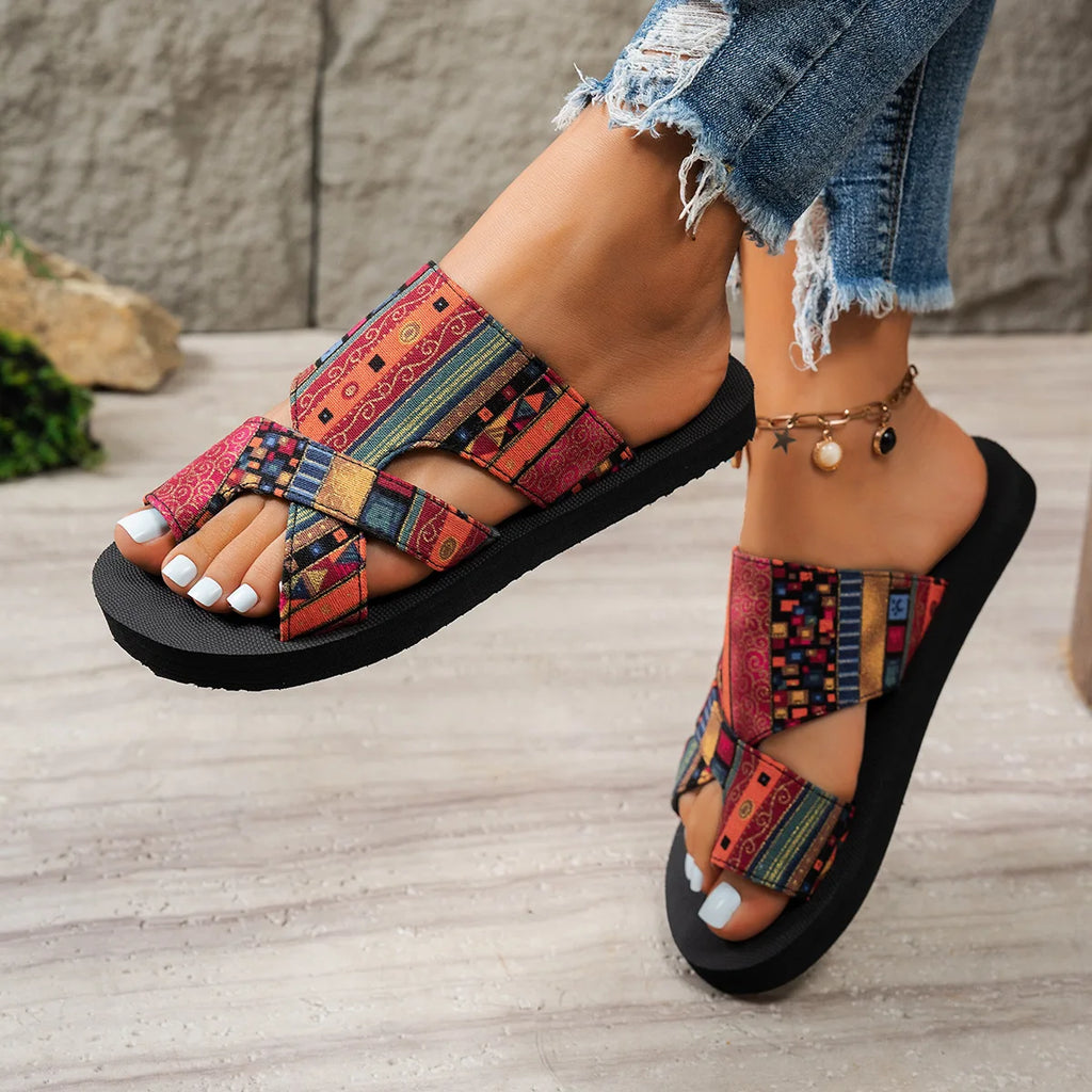 Summer Women Slippers Platform Sandals Fashion Open Toe Shoes Slip on Colorful Beach Shoe Ethnic Style Lightweight Slippers