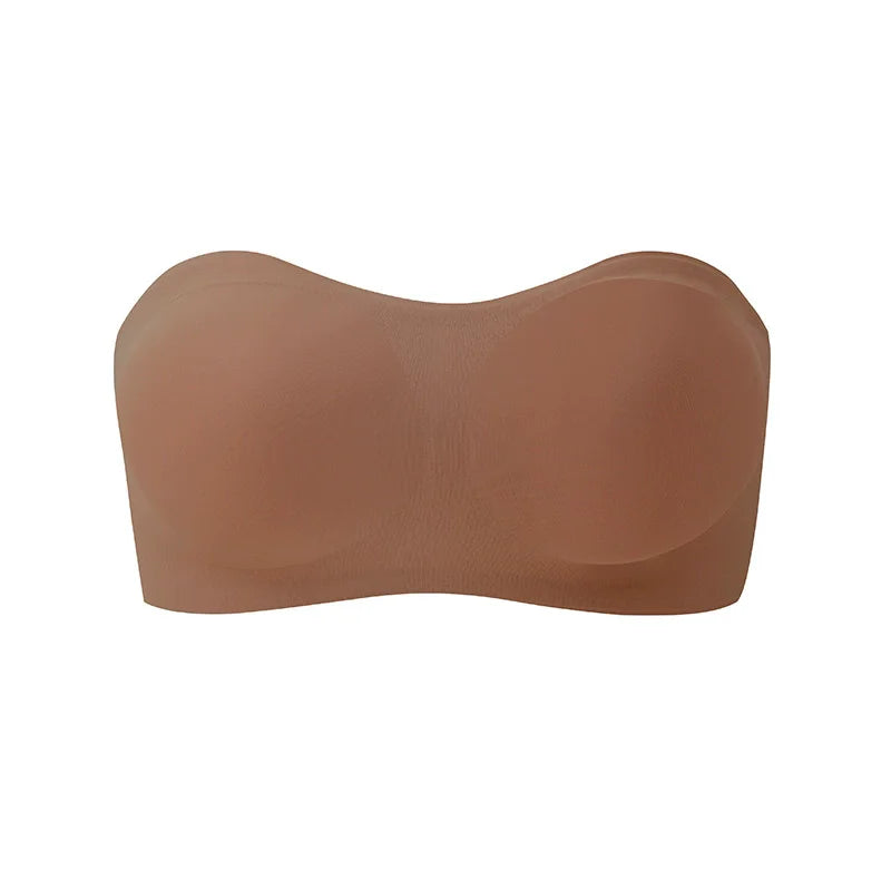 Female Removable Padded Soft Ice Silk Traceless Brasseries Wire Free Side Buckle Bra For Women Invisible Strapless Push Up Bras