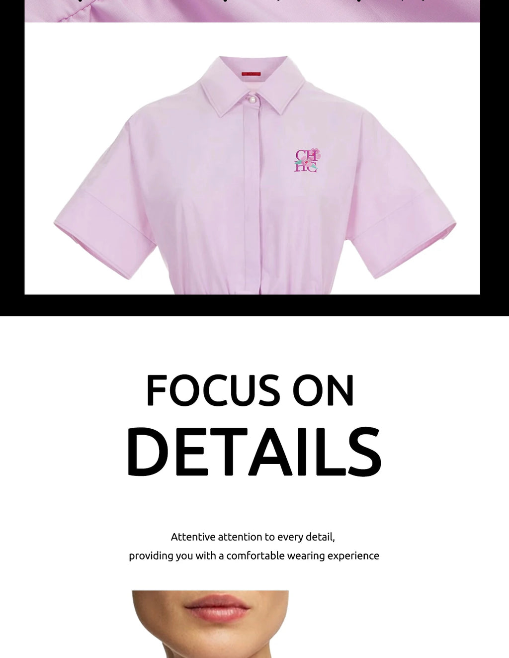 CHCH Women's Dress New Pink Collar Embroidered Casual Women's Wear Simple Business Party