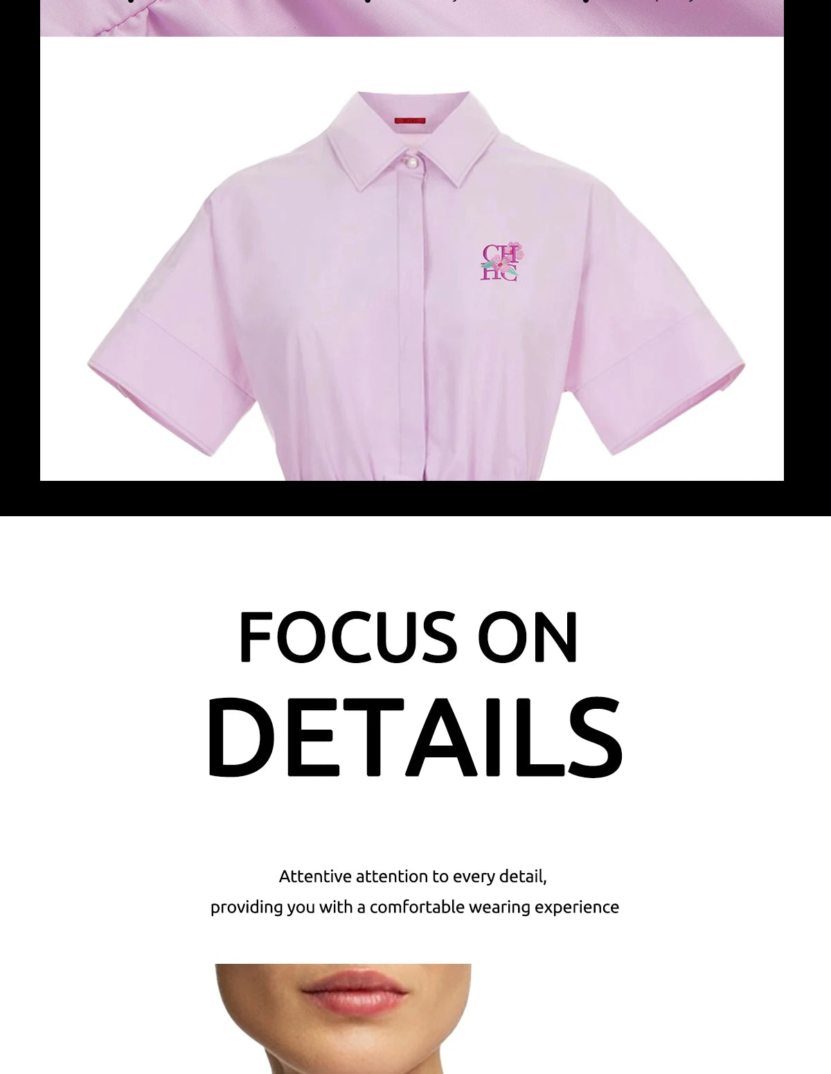 CHCH Women's Dress New Pink Collar Embroidered Casual Women's Wear Simple Business Party