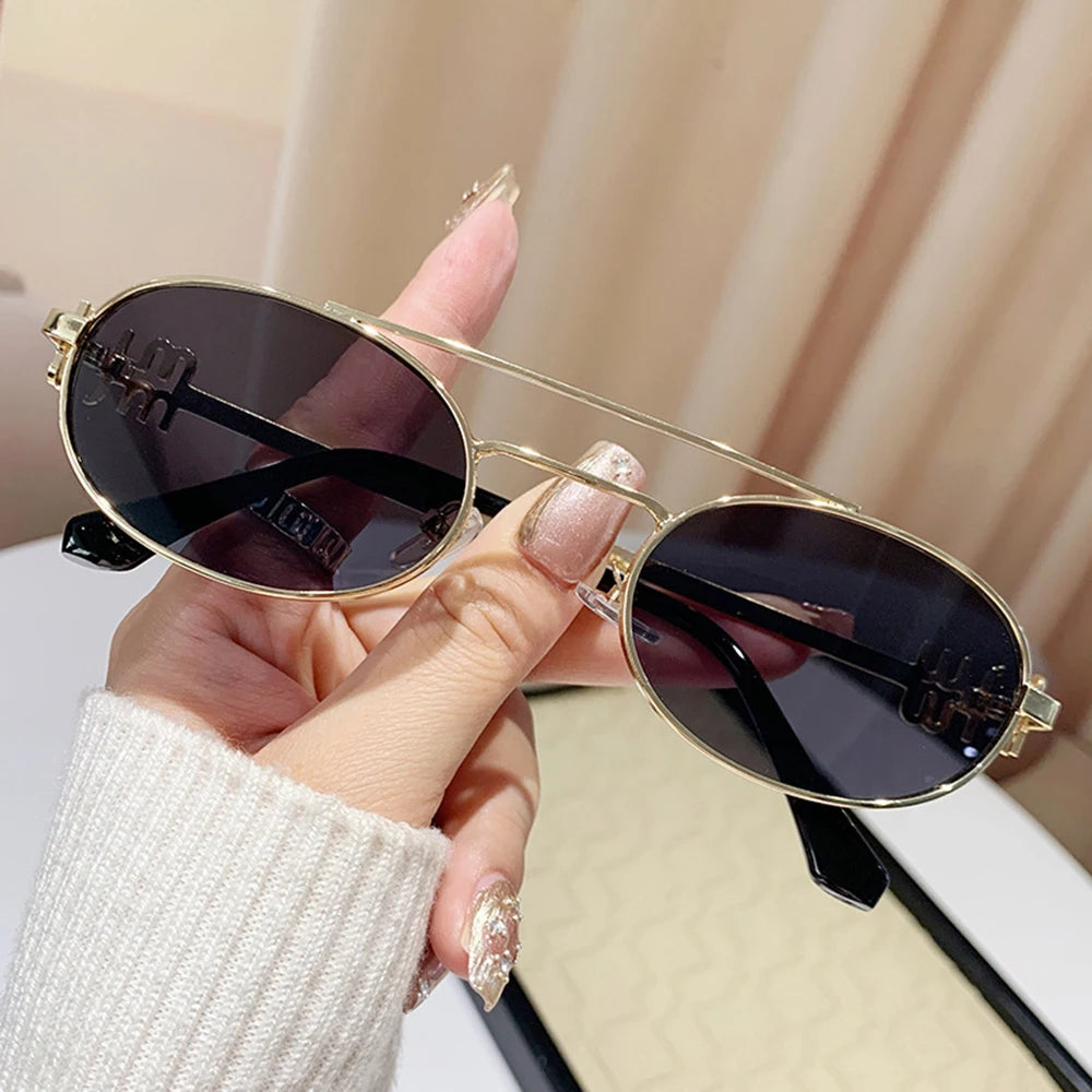 Fashion Punk Double Beam Sunglasses Women Men Retro Brand Designer Small Frame Sun Glasses Female Trendy Sunshade Eyewear UV400