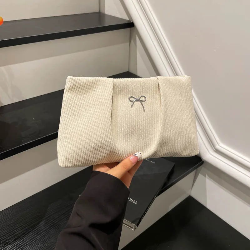Corduroy Travel Cosmetic Bag Portable Storage Bag Purses Women Large Capacity Clutch Shoulder Bags