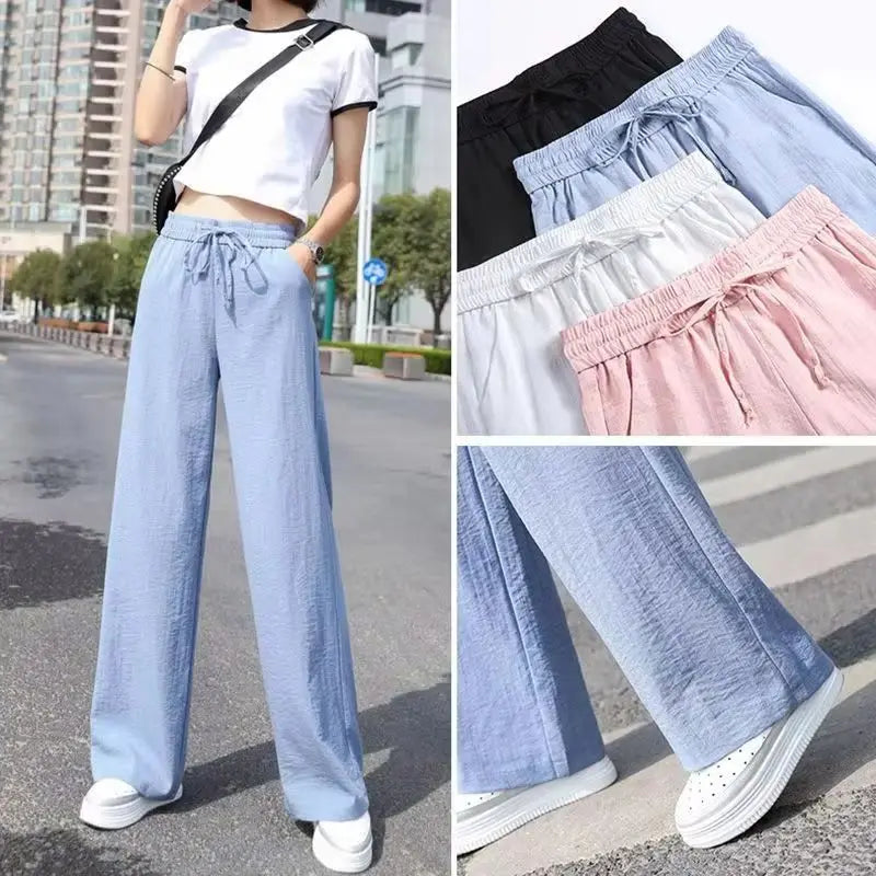 2026 new spring and summer wide leg pants women's high waist ice silk pants thin thin mopping pants female student pants
