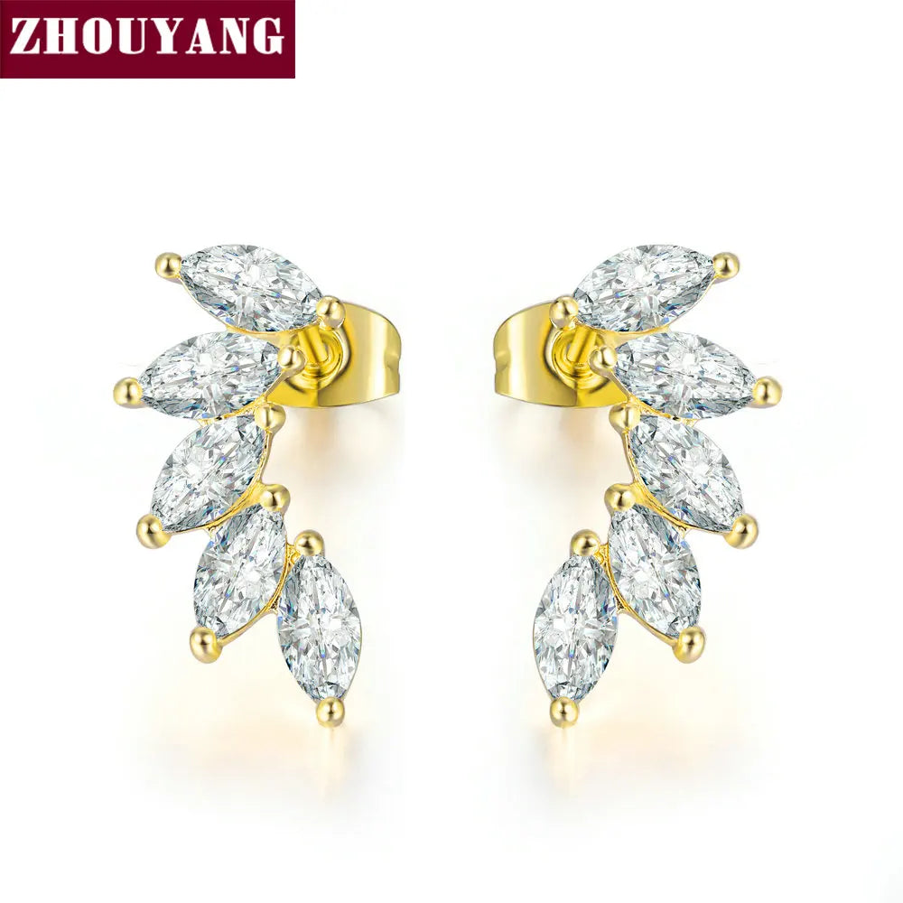 ZHOUYANG Stud Earrings For Women Cubic Zirconia Angel Wings RoseGold Color / Silver Color Fashion Jewelry KC164 KC165 KC173