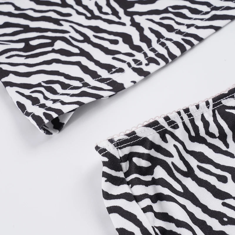 SUCHCUTE Y2k Zebra Print 2 Piece Set Chic U Neck Sleeveless Camis Top+Skinny Shorts Suits Backless Loungewear Women's HomeLounge