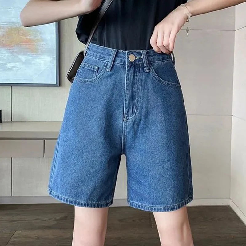 Summer Hot Sale Female Korean High Waist Jeans Lady Solid Color Thin Denim Shorts Girls Casual Fashion Daily Short Pants