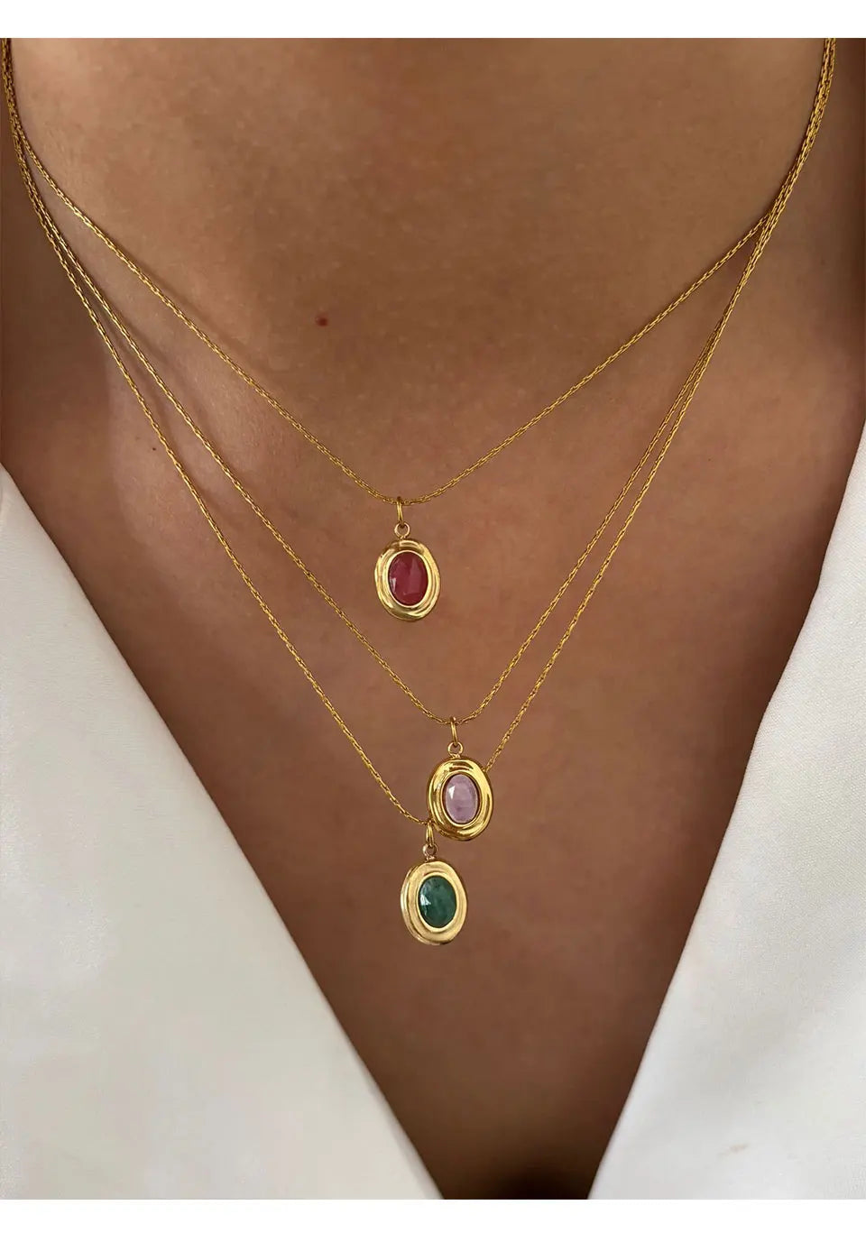 GHIDBK Fashionable Stainless Steel Natural Stone Pendant Necklace Gold-Plated Women's Party Dailys Versatile Jewelry Gifts