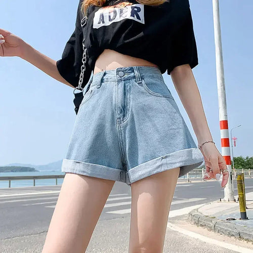 2026 Summer Women Denim Shorts High Waist Blue Cotton Wide-leg Short Pants Girl's Student Mini Korean Fashion Womens Jean Shorts