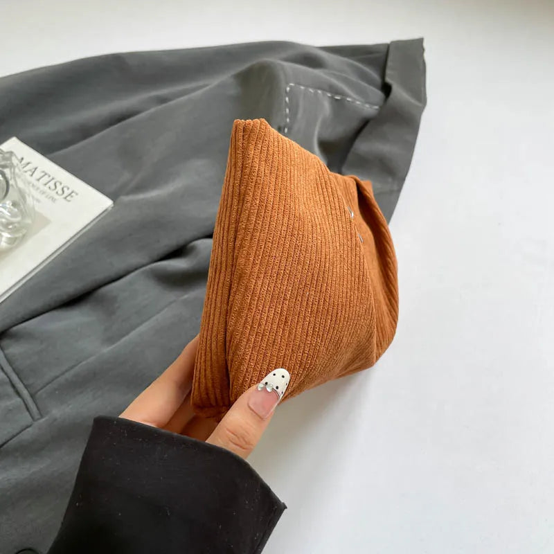 Corduroy Travel Cosmetic Bag Portable Storage Bag Purses Women Large Capacity Clutch Shoulder Bags