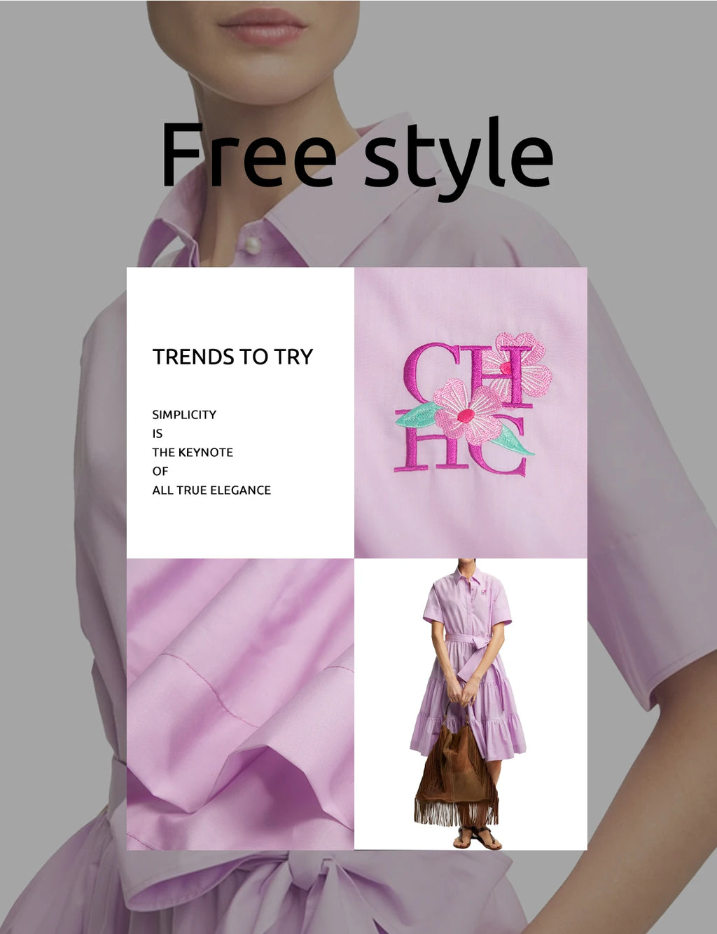 CHCH Women's Dress New Pink Collar Embroidered Casual Women's Wear Simple Business Party