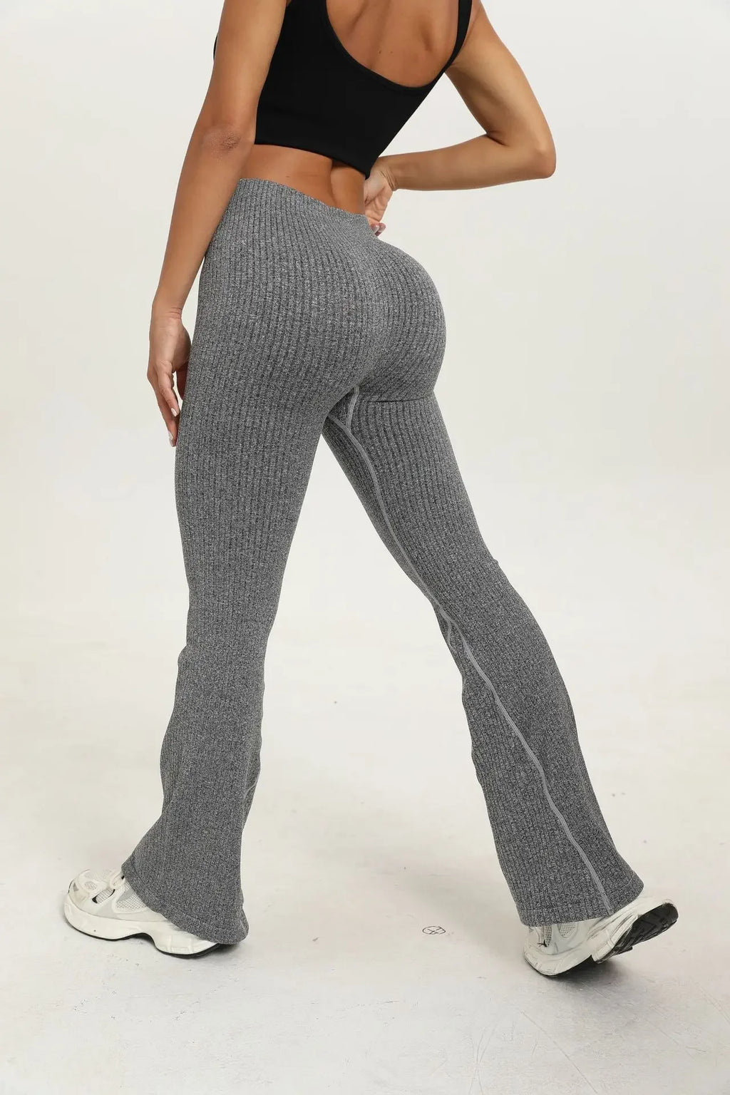 New Micro Bell-bottoms Women Seamless Slim Leggings Solid Ribbed Knited Leggings High Waist High Elastic Yoga Fitness Pants