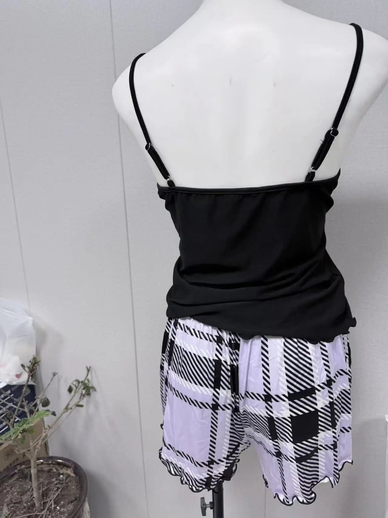 Sexy Nightwear Women's Suspenders Top Plaid Pants Fashion Sleepwear Homewear Two-Piece Set Ladies Pajamas Love Print Loungewear