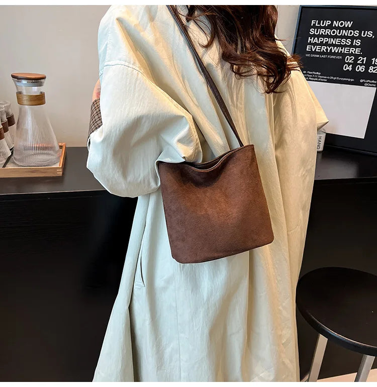 Mini Shoulder Bag Retro Leopard Print Women Crossbody Bucket Bag Fashion Ins Korean Style Faux Suede Fall New Simple Tote Bag