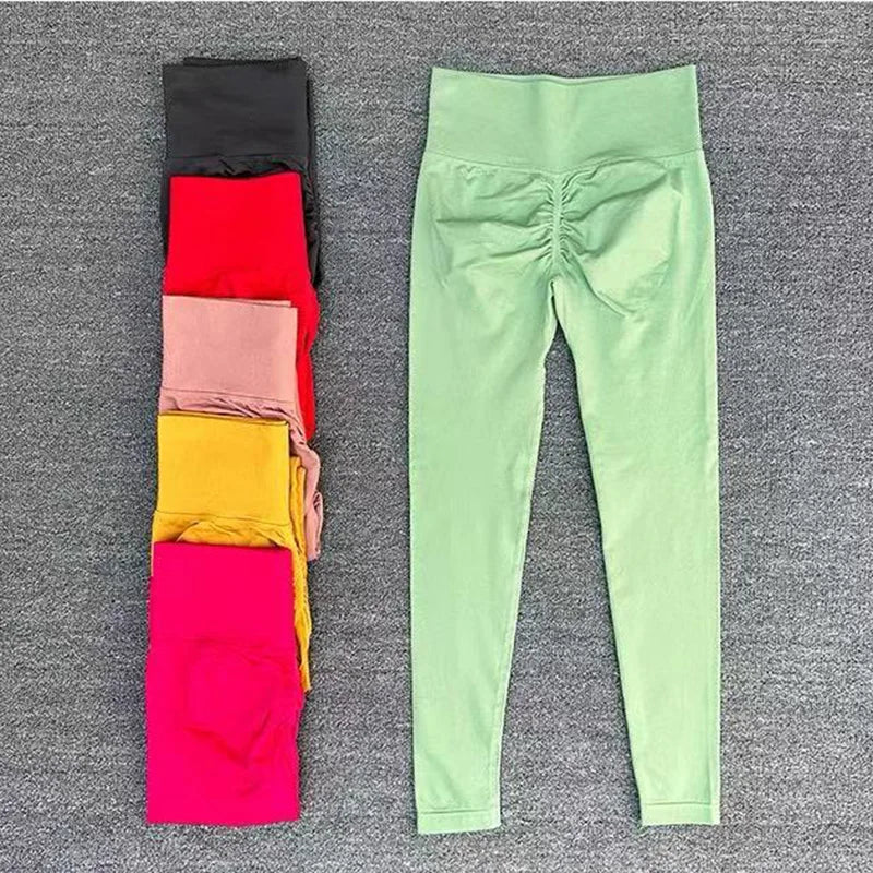 Seamless Sport Yoga High Waist Pants Leggings Sport See Through Yoga Gym Running Quick Dry Pants Scrunch Butt Pants