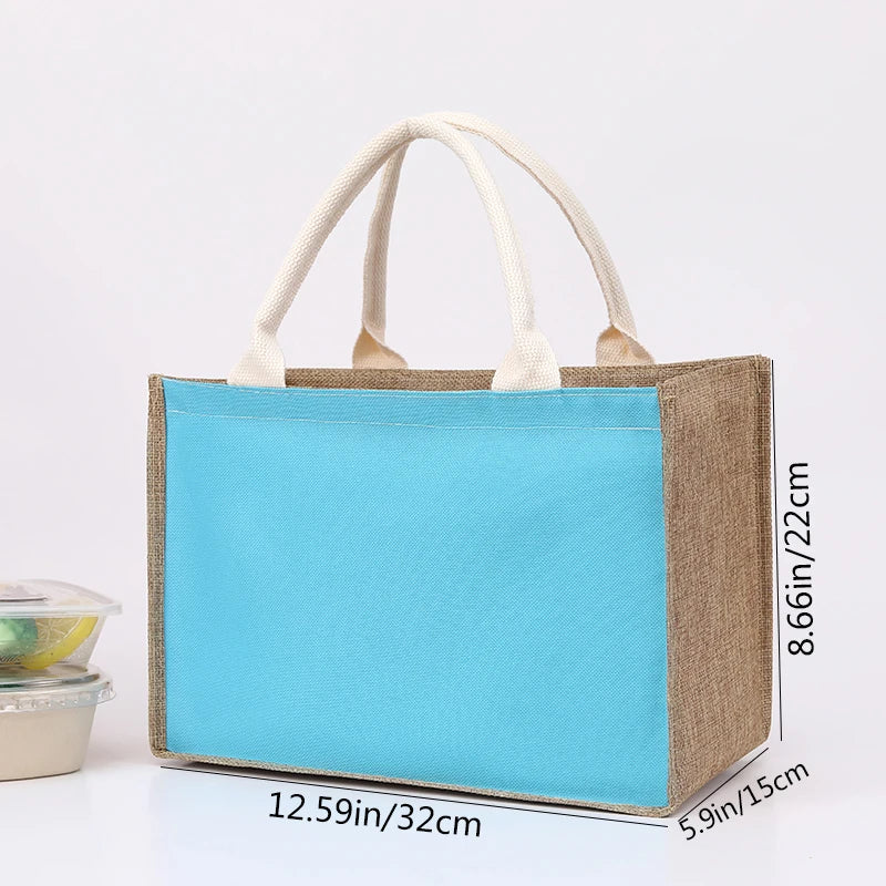 Retro single-shoulder linen bag for shopping as a gift. Yellow linen bag with printed pattern. Hand-held linen bag.