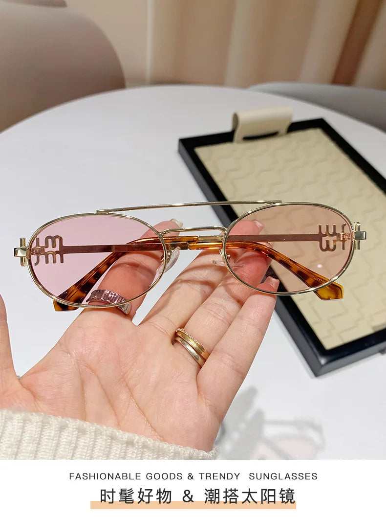 Fashion Punk Double Beam Sunglasses Women Men Retro Brand Designer Small Frame Sun Glasses Female Trendy Sunshade Eyewear UV400