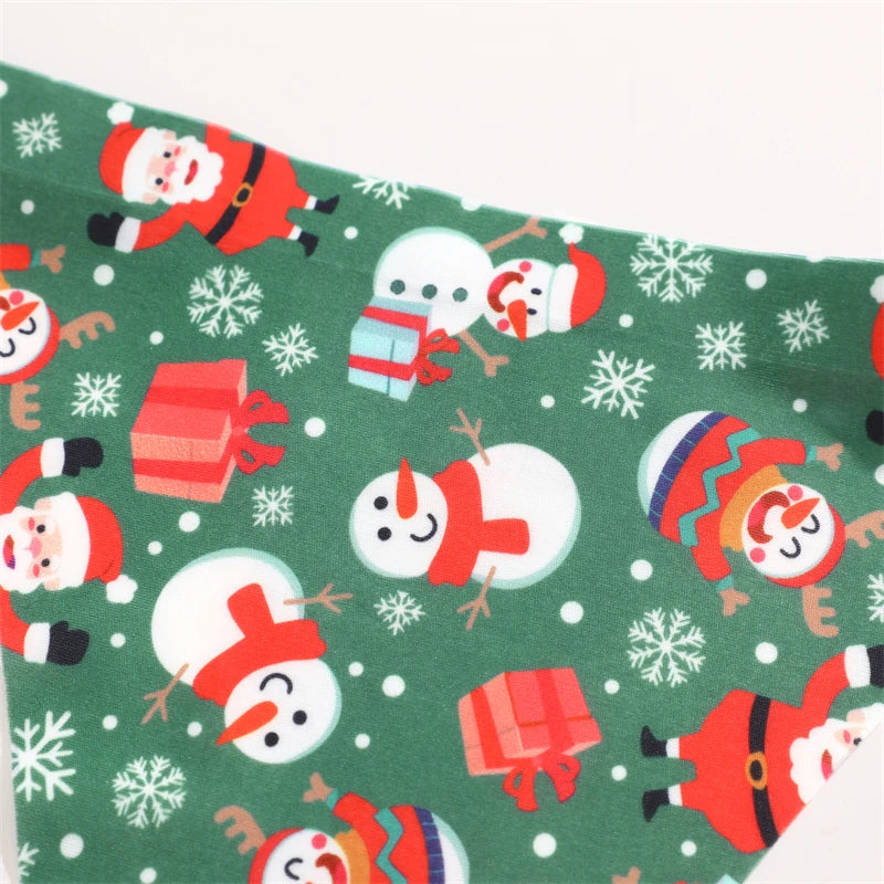 5PCS/Lot Seamless Ice Silk Thongs Women's Christmas Theme Underwear Sexy Rhinestone Waist Panties Santa Claus Printed Lingerie