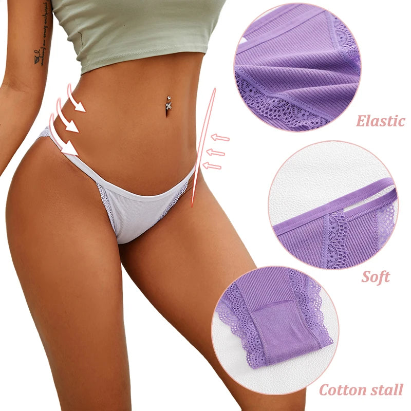FIENTOO 6PCS Sexy Low-Waist Briefs Lace Cotton Panties for Women Female Soft Underwear Girls Elastic Intimates Sexy Lingerie