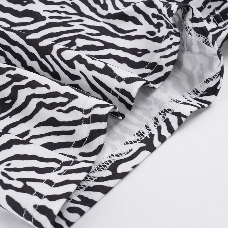 SUCHCUTE Y2k Zebra Print 2 Piece Set Chic U Neck Sleeveless Camis Top+Skinny Shorts Suits Backless Loungewear Women's HomeLounge