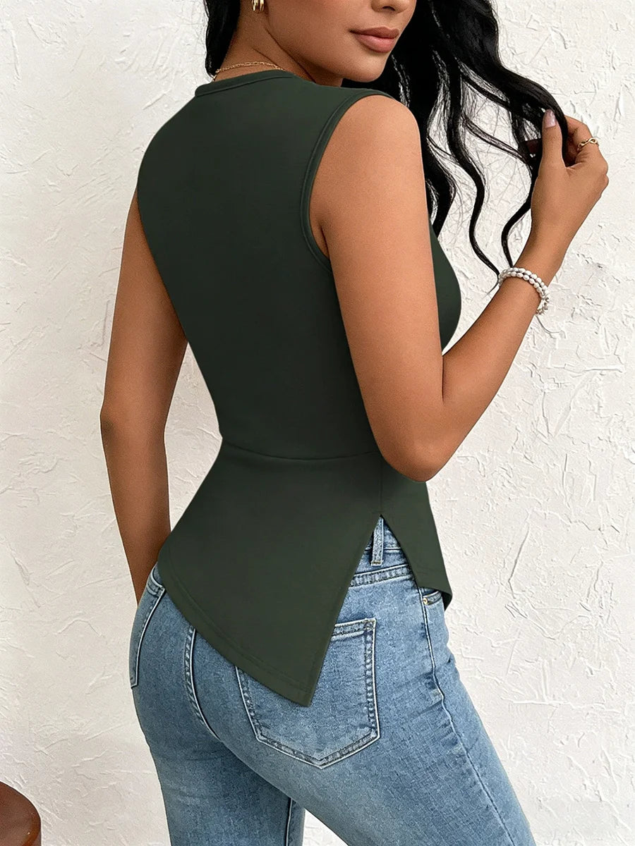 Women's T-shirt Spring Summer Dark Green One Shoulder Cutout Asymmetrical Hem Valentine's Day Sexy Casual Top