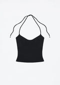Tank Women's Open-Back Stretchy Camisole Top with Metal Accessories and Self-Tie Shoulder Straps, Low-Neck Sexy Halter Top