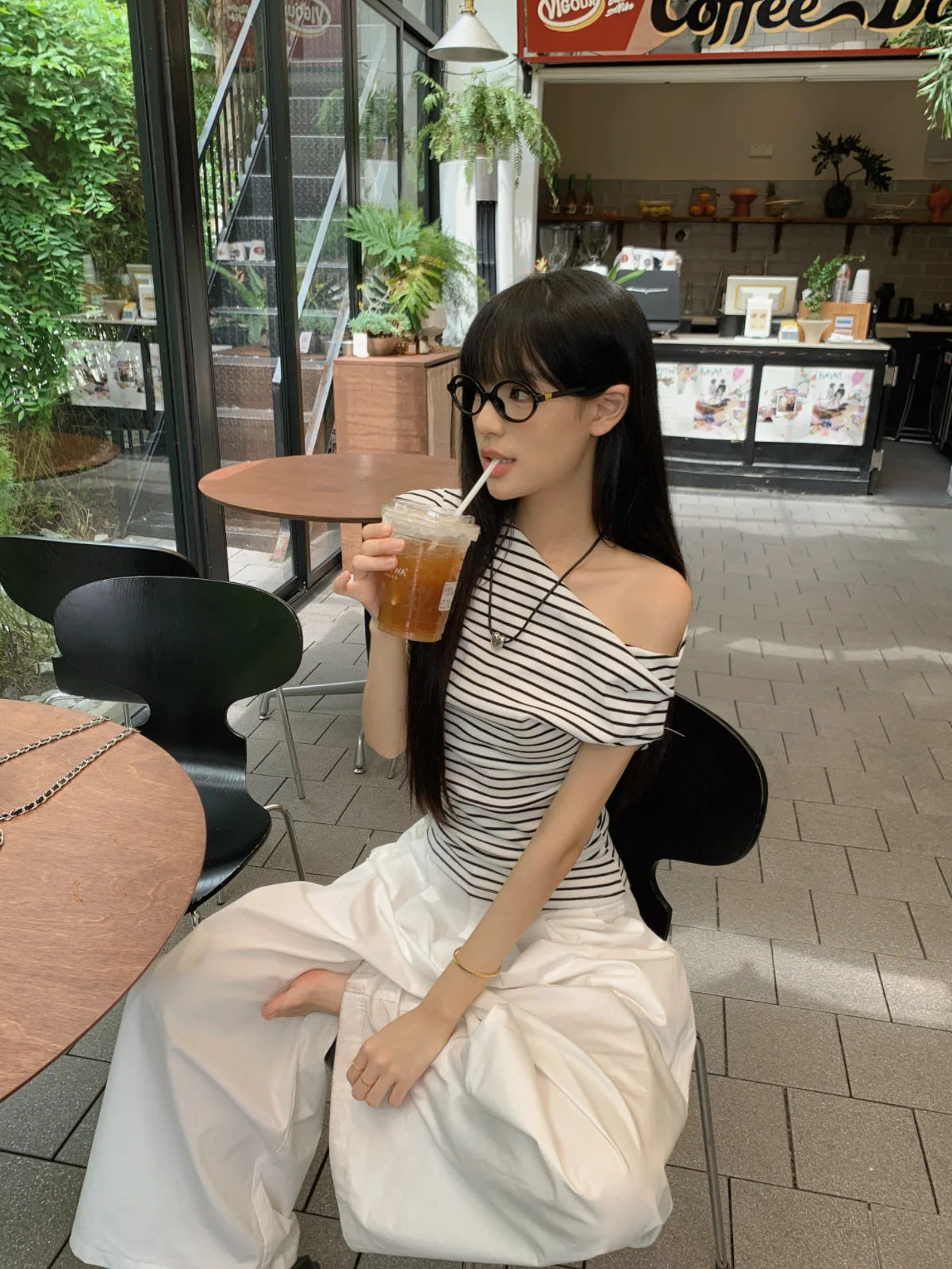 Casual Slim Striped T-shirts For Women 2026 Summer Y2K Women's T-shirt Short Sleeve Blouses Tees Fashion Female Tops