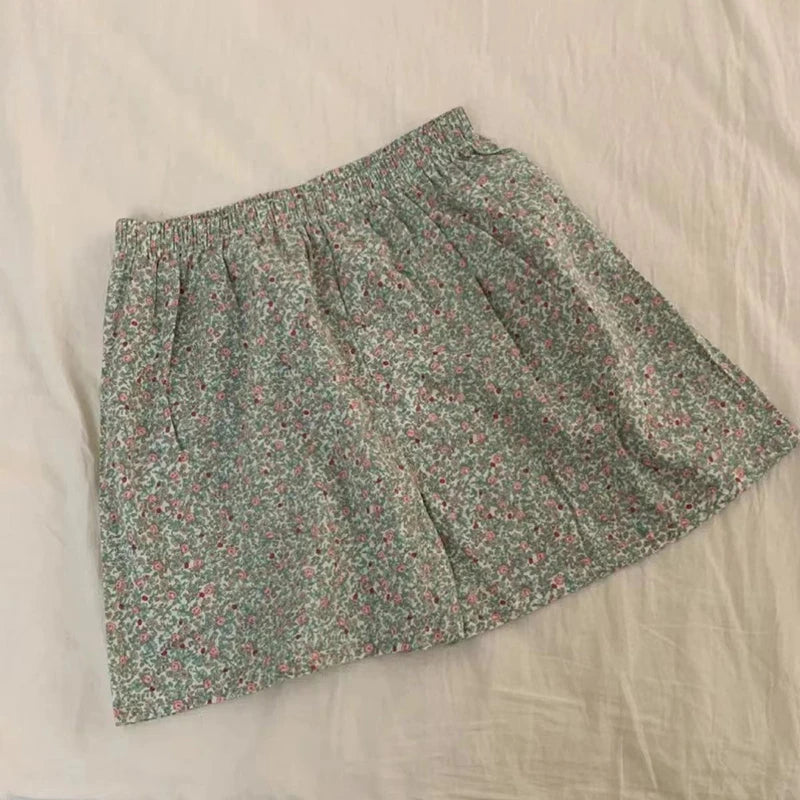Korean Style Sexy Cute Little Emerald Flower Vest Women's Home Clothes With Chest Cushion Comfortable Cotton Pajamas Set