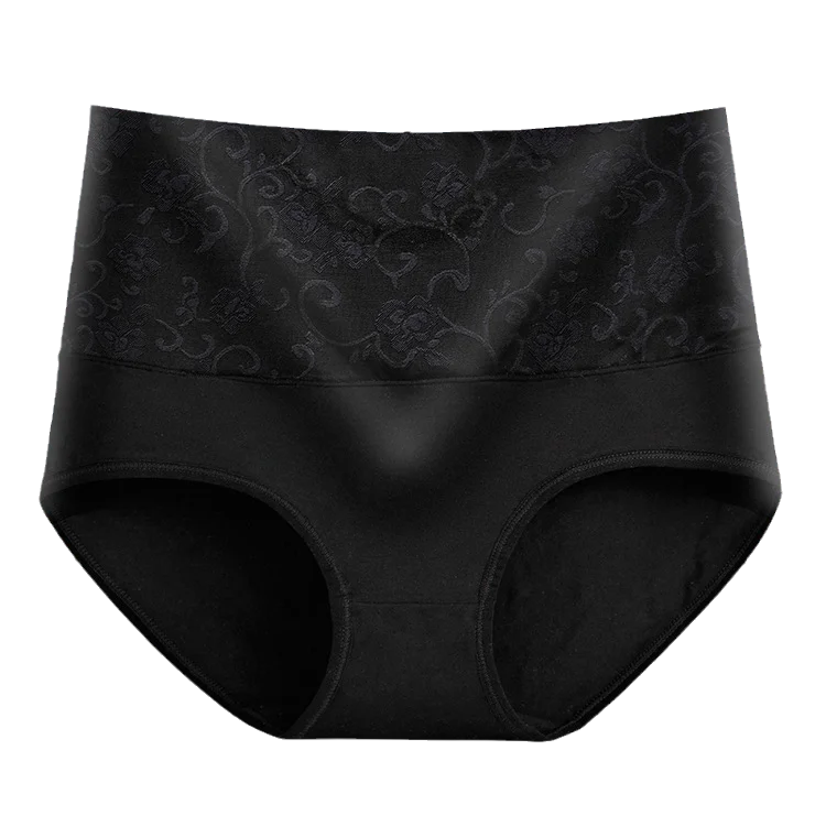 2PCS Plus Size Women's Cotton Underwear High Waisted Tummy Control Panties Full Coverage Briefs Jacquard Ladies Panty