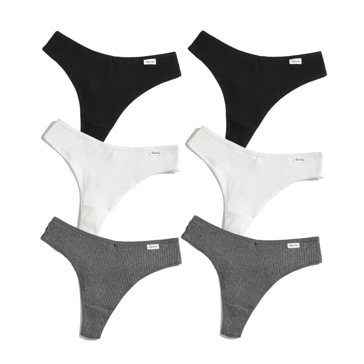 6Pcs/Set Women Cotton Thongs Female Ribbed Panties Low Rise G-String Sexy Underwear Solid Color Bikini Soft S-XL Intimates