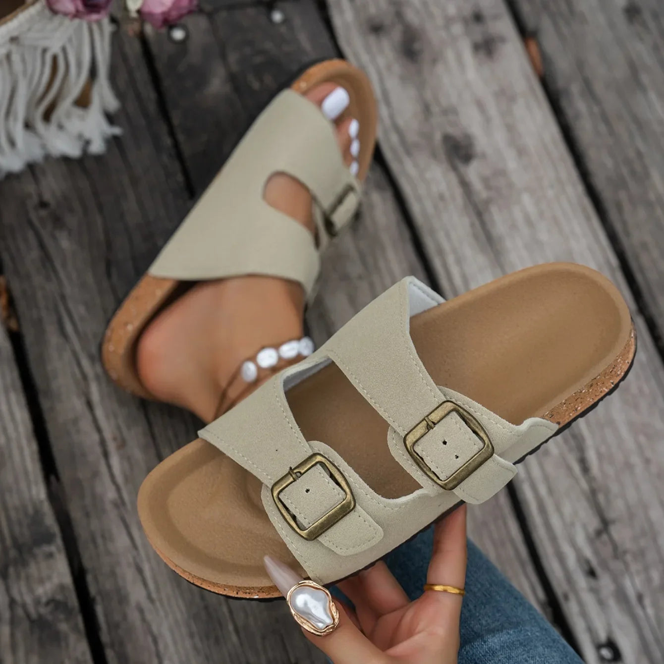 Women Slippers Platform Slides Women Summer  Slippers Classic Soft Sandals Support Adjustable Breathable Buckle Sandals