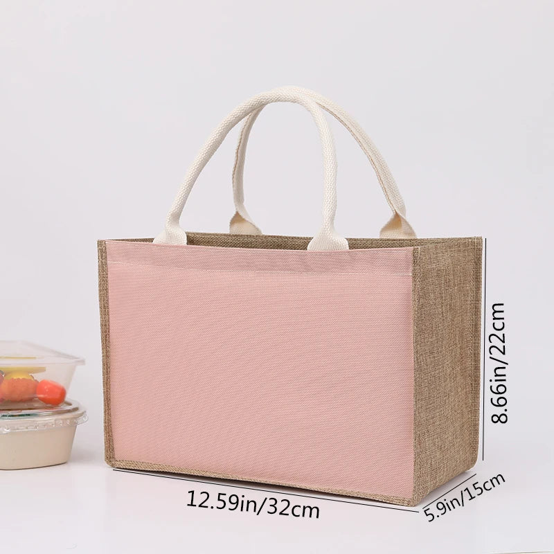 Retro single-shoulder linen bag for shopping as a gift. Yellow linen bag with printed pattern. Hand-held linen bag.