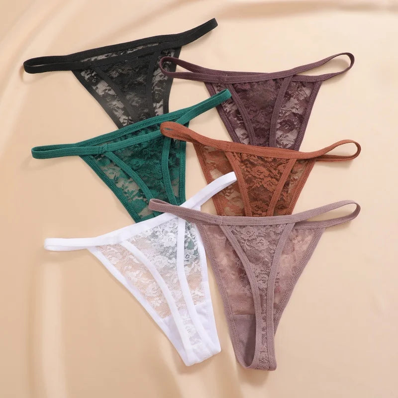 FINETOO 9Pcs Perspective T-Back Thongs Women Sexy Low Rise G-Strings Breathable Underpants Female Lace Floral Intimates Lingerie