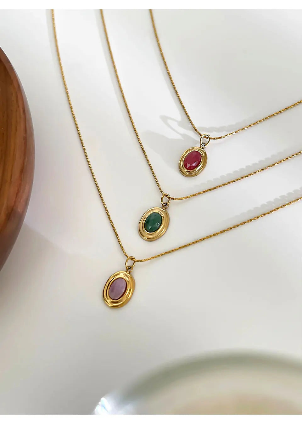 GHIDBK Fashionable Stainless Steel Natural Stone Pendant Necklace Gold-Plated Women's Party Dailys Versatile Jewelry Gifts