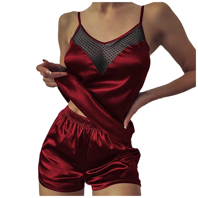 Lace Patchwork Vest Shorts, Women's Summer Pajamas, New Two-Piece Set, Lace Sexy, Can Be Worn for Casual Wear at Home