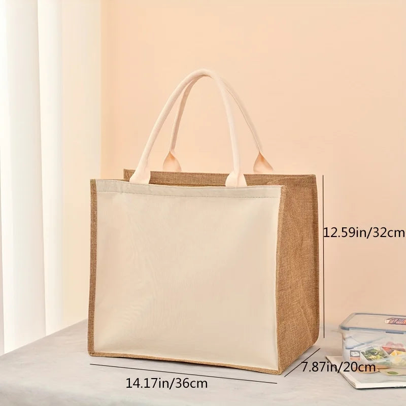 Retro single-shoulder linen bag for shopping as a gift. Yellow linen bag with printed pattern. Hand-held linen bag.