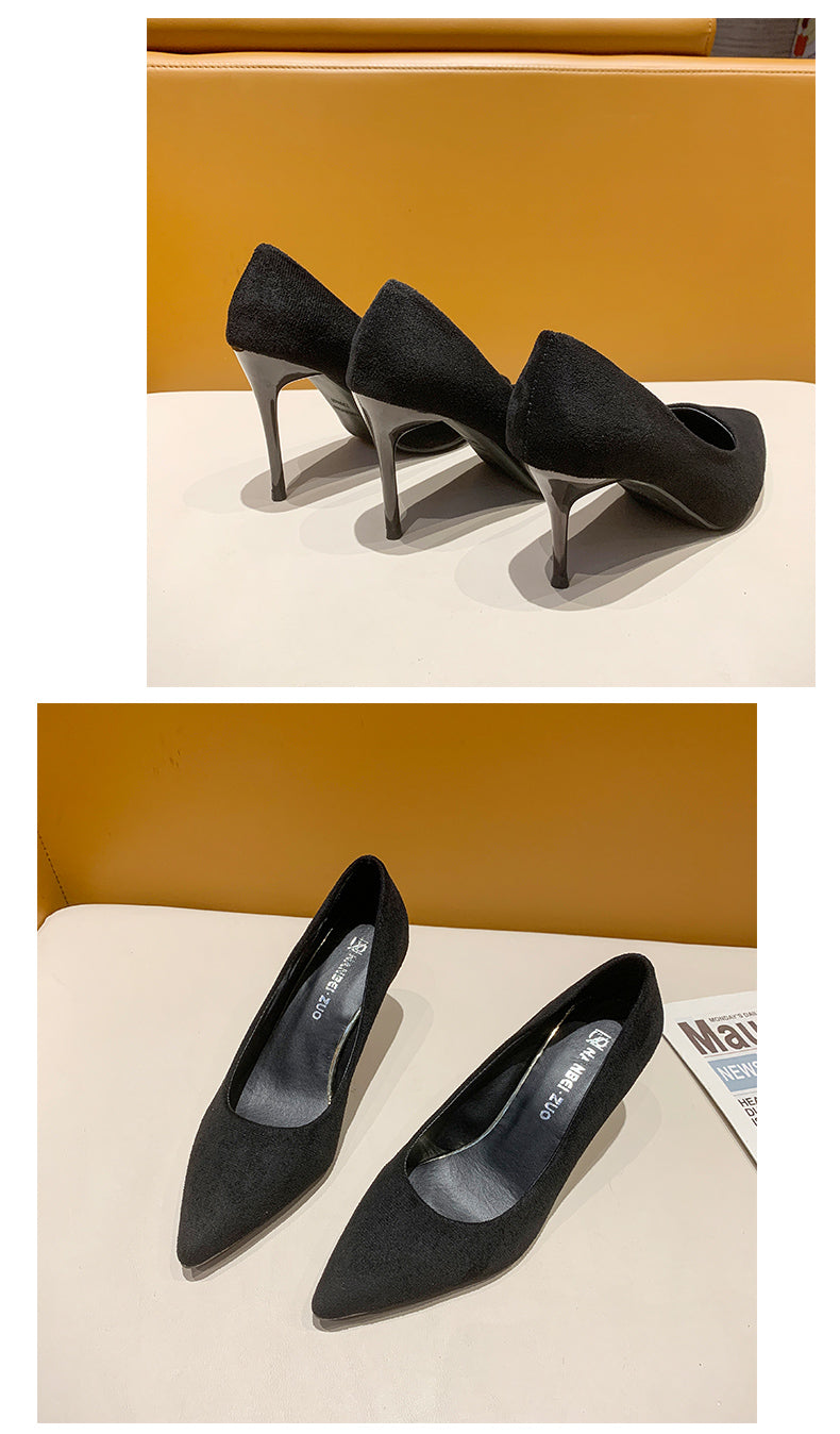 Women New Mid Heeled Sandals Black 6-8-10cm Pointed Thin Heeled Baotou Banquet High Heeled Shoes Womens Shoes Tacones Mujer