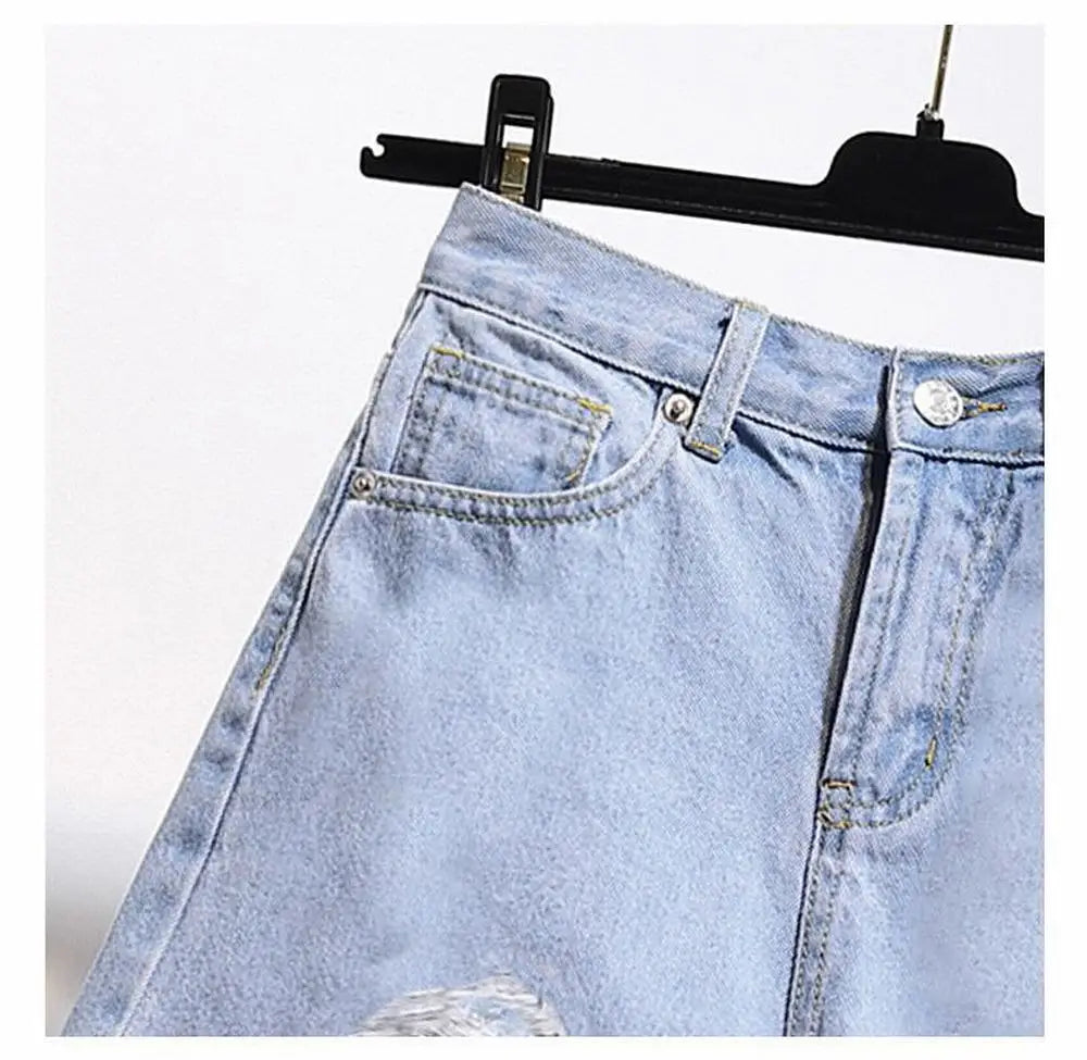 Summer Women's Cowboy Shorts Korean High Waist Casual Denim Shorts Pocket Tassel Perforated Ripped Holes Y2K Girls White Jeans